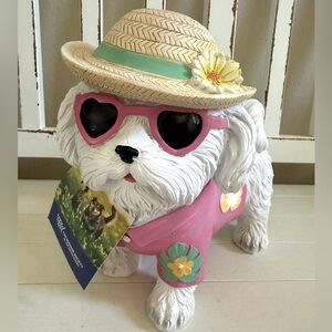 Humane Society NWT Vacationing Maltese w/ Pink Heart Glasses White Figurine
